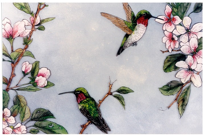 #36.Ruby-throated Hummingbirds, 12"x16" - $4.00